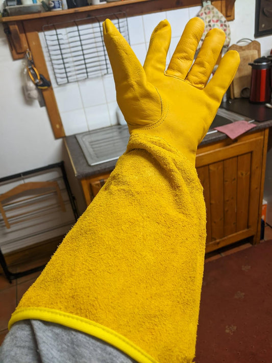 Yellow Leather Gauntlet Garden Gloves - image 2