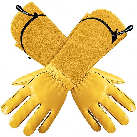 Yellow Leather Gauntlet Garden Gloves - image 4