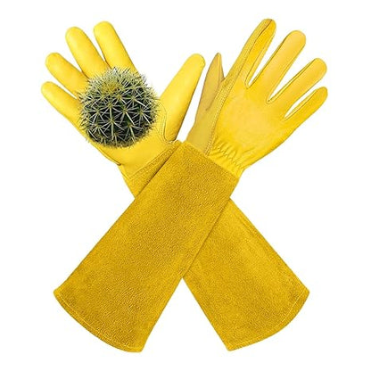 Yellow Leather Gauntlet Garden Gloves - image 5